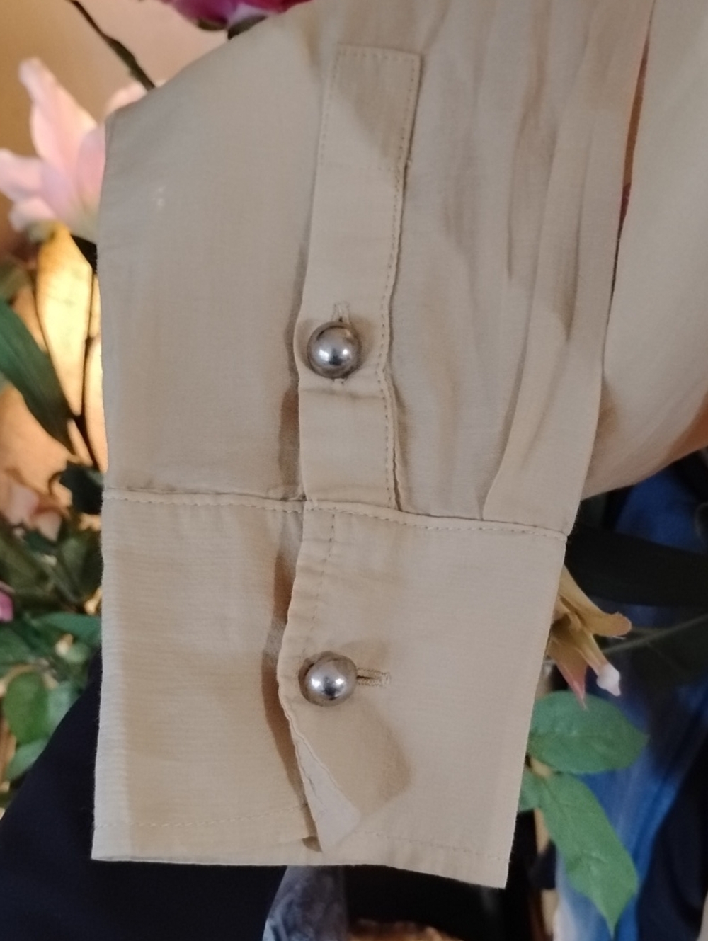 Farinaz Taghavi Italian Cotton Cream Button-Front Stylish Timeless Top - Picture 6 of 9
